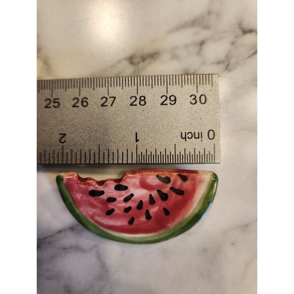 Vintage Ceramic Watermelon Slice Brooch Pin Back Handpainted - Picture 3 of 3